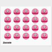 Gepersonaliseerde roze roze witte poka dots ronde sticker (Vel)