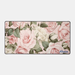 Gepersonaliseerde Roze Rozen Bloemen Desk Mat