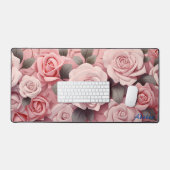 Gepersonaliseerde Roze Rozen Bloemen Desk Mat (Keyboard & Muis)