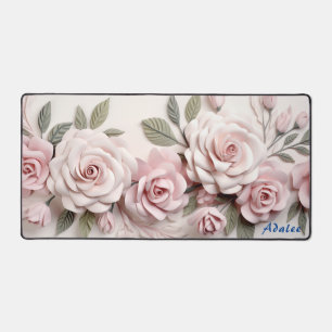 Gepersonaliseerde Roze Rozen Bloemen Desk Mat