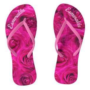 GEPERSONALISEERDE ROZE ROZEN PATROON JANDALS TEENSLIPPERS