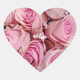 Gepersonaliseerde roze rozen romantische bloemen hart sticker