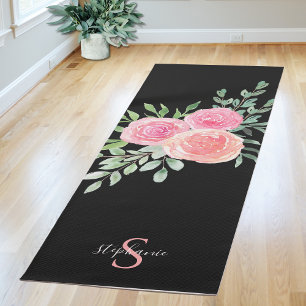 Gepersonaliseerde Roze Rozen Zwart Yogamat