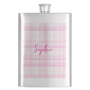 Gepersonaliseerde roze ruitklassieke fles met naam flacon