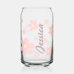 Gepersonaliseerde Roze Schattigee Daisy Drinkware Blikvorm Glas