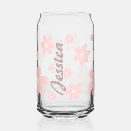 Gepersonaliseerde Roze Schattigee Daisy Drinkware Blikvorm Glas (Achterkant)