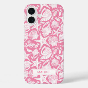 Gepersonaliseerde Roze Schelpen iPhone 16 Plus Hoesje