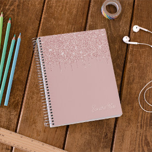 Gepersonaliseerde Roze Stof Roze Goud Glitter Notitieboek