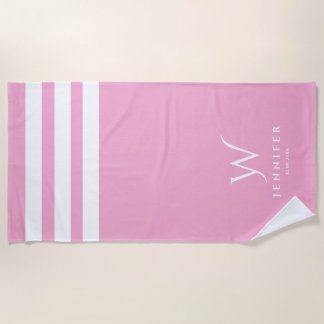 Gepersonaliseerde roze strepen strandhanddoek strandlaken