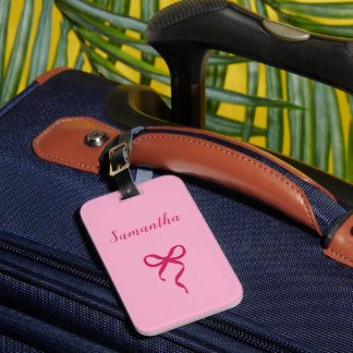 Gepersonaliseerde roze strik bagagelabel