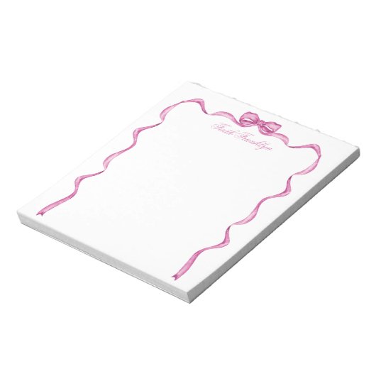Gepersonaliseerde roze strik en lint notitieblok (Gedraaid)