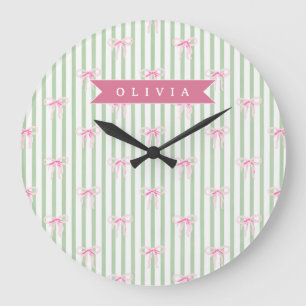 Gepersonaliseerde Roze Strik Groene Streep Coquett Grote Klok