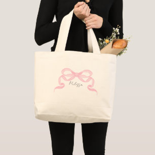 Gepersonaliseerde roze strik grote tote bag