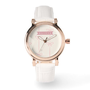 Gepersonaliseerde Roze Strik Naam Cadeau Elegante Horloge