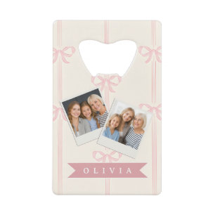 Gepersonaliseerde Roze Strik Naam Cadeau Elegante Kredietkaart Flessenopener