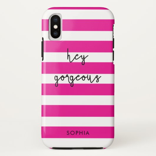 Gepersonaliseerde roze stripes Hé Prachtige Case-Mate iPhone Case (Achterkant)