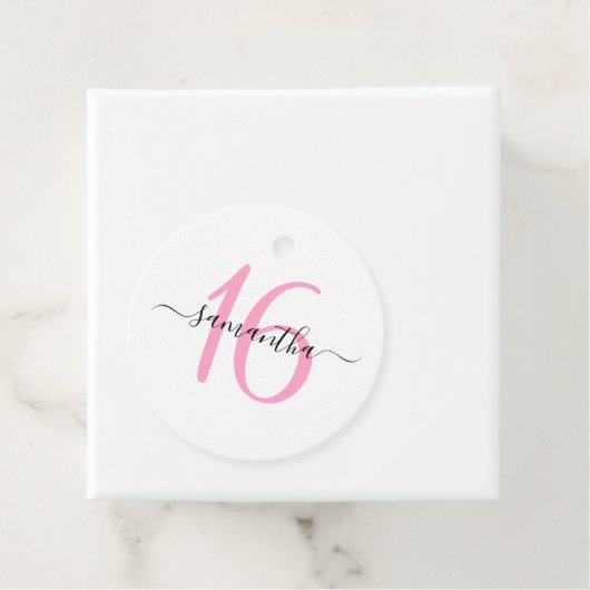 Gepersonaliseerde roze Sweet 16 Bedankjes Labels (In situ)