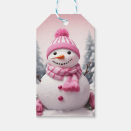 Gepersonaliseerde roze thema Kerstmis Sneeuwman Cadeaulabel