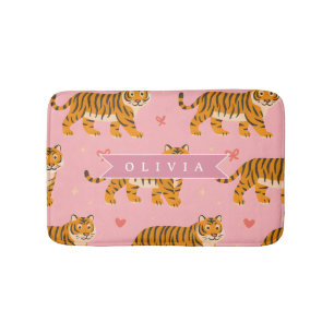 Gepersonaliseerde Roze Tijger Chic Edgy Leuke Esth Badmat