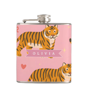 Gepersonaliseerde Roze Tijger Chic Edgy Leuke Esth Heupfles