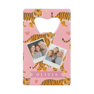 Gepersonaliseerde Roze Tijger Chic Edgy Leuke Esth Kredietkaart Flessenopener