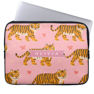 Gepersonaliseerde Roze Tijger Chic Edgy Leuke Esth Laptop Sleeve