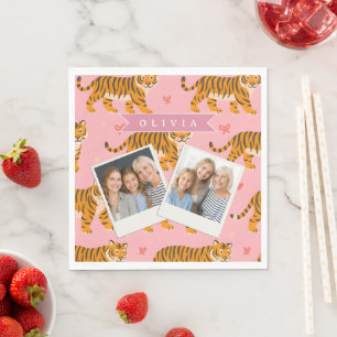 Gepersonaliseerde Roze Tijger Chic Edgy Leuke Esth Servet