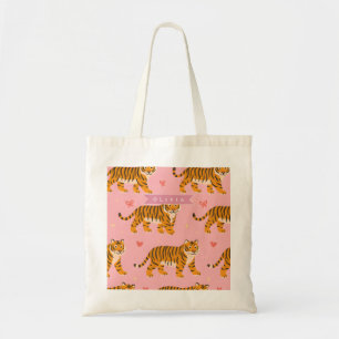 Gepersonaliseerde Roze Tijger Chic Edgy Leuke Esth Tote Bag