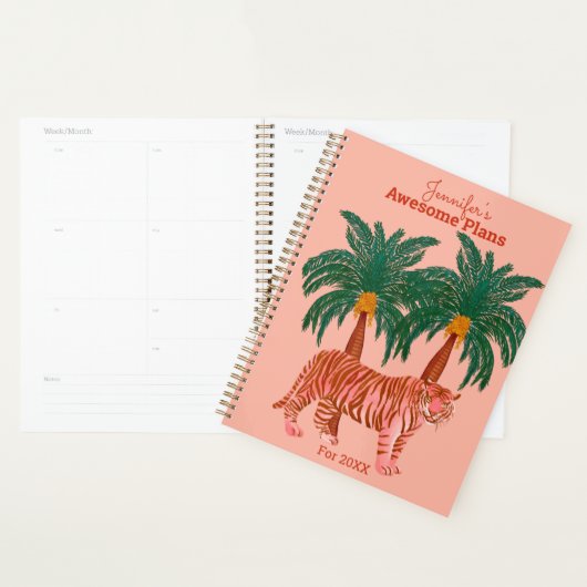 Gepersonaliseerde roze tijgerpalmplanner planner (Display)