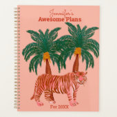 Gepersonaliseerde roze tijgerpalmplanner planner (Voorkant)
