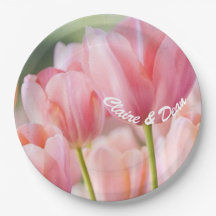 Gepersonaliseerde roze tulp papier partij Borden