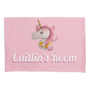 Gepersonaliseerde roze Unicorn Balloon Meisje Kussensloop