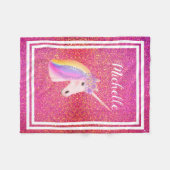 Gepersonaliseerde roze Unicorn Glitter Sparkles Gi Fleece Deken (Voorkant (Horizontaal))