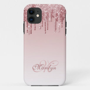 Gepersonaliseerde roze vervagen glitter druppel me iPhone 11 hoesje