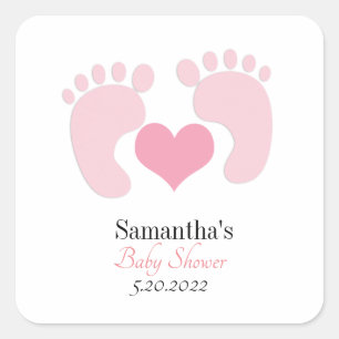 Gepersonaliseerde roze voetafdrukken hart Baby sho Vierkante Sticker