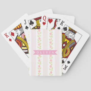 Gepersonaliseerde roze vrouwelijke coquette bloemi pokerkaarten