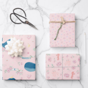 Gepersonaliseerde roze walvis nautisch inpakpapier vel
