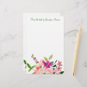 Gepersonaliseerde roze waterverf bloemen briefpapier