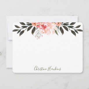 Gepersonaliseerde roze Waterverf Modern Greenery F Notitiekaartje