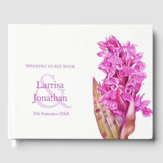 Gepersonaliseerde roze wilde orchidee kunst bruilo gastenboek (Voorkant)