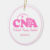 Gepersonaliseerde roze witte CNA zuster Kerstmis Keramisch Ornament (Links)