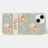 Gepersonaliseerde Roze Witte Rozen op Blauw Case-Mate iPhone Case (Achterkant (horizontaal))