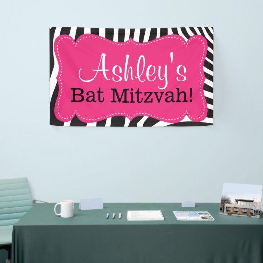 Gepersonaliseerde Roze Zebra Print Bat Mitswa Bann Spandoek (Beurs)