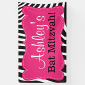 Gepersonaliseerde Roze Zebra Print Bat Mitswa Bann Spandoek (Verticaal)