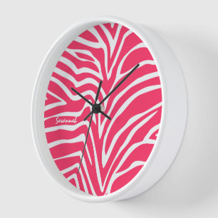 Gepersonaliseerde Roze Zebra Wandklok