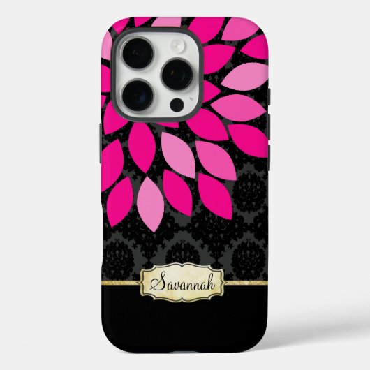 Gepersonaliseerde roze zwart en goud Case-Mate iPhone case (Achterkant)