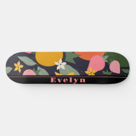 Gepersonaliseerde roze zwart meisjesbloem skateboard