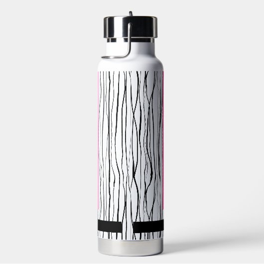 Gepersonaliseerde Roze & Zwart Moderne Naam Waterfles (Rechts)