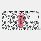 Gepersonaliseerde roze zwarte damast Case-Mate iPhone case (Achterkant (horizontaal))