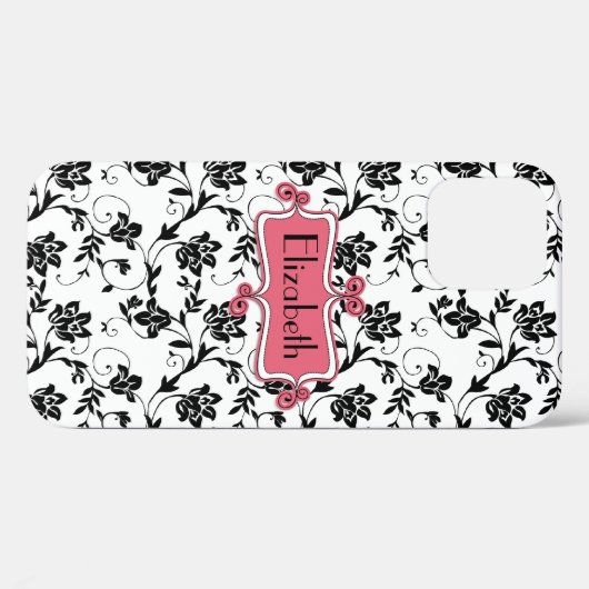 Gepersonaliseerde roze zwarte damast Case-Mate iPhone case (Achterkant (horizontaal))